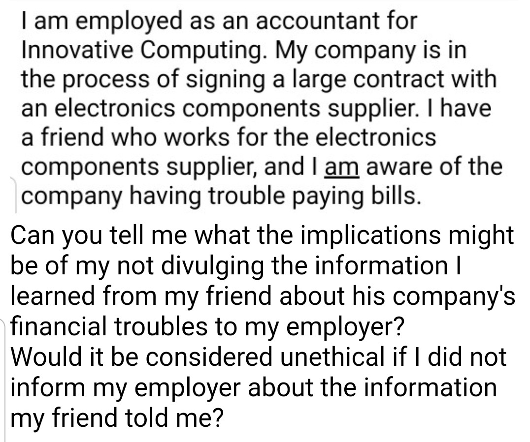  I am employed as an accountant for Innovative Computing. My company