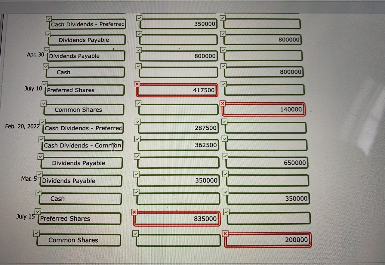Mar. Dividends Payable July 1 preferred Shares Common Shares x 350000 800000