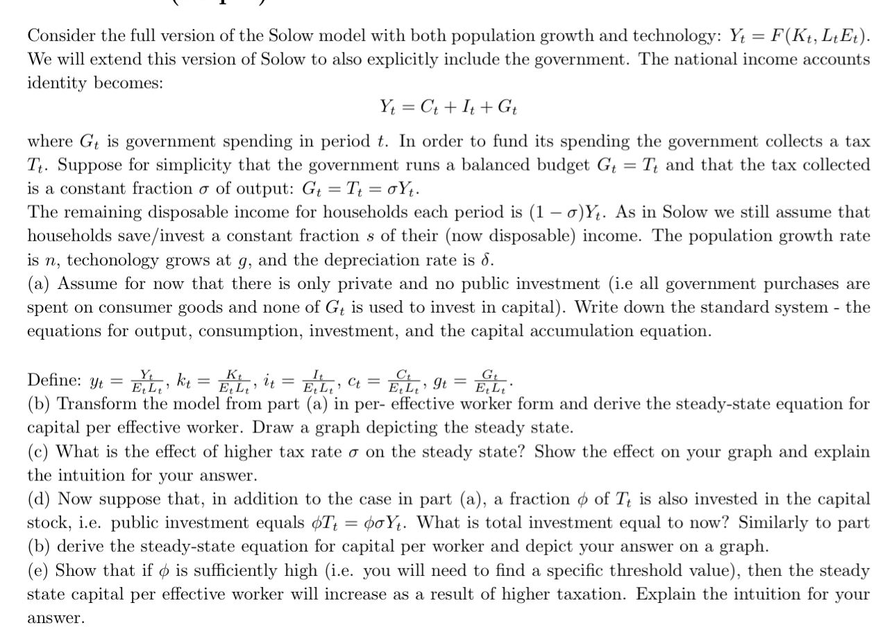 with both population growth and technology: Y; = PUG, LtEt). We will