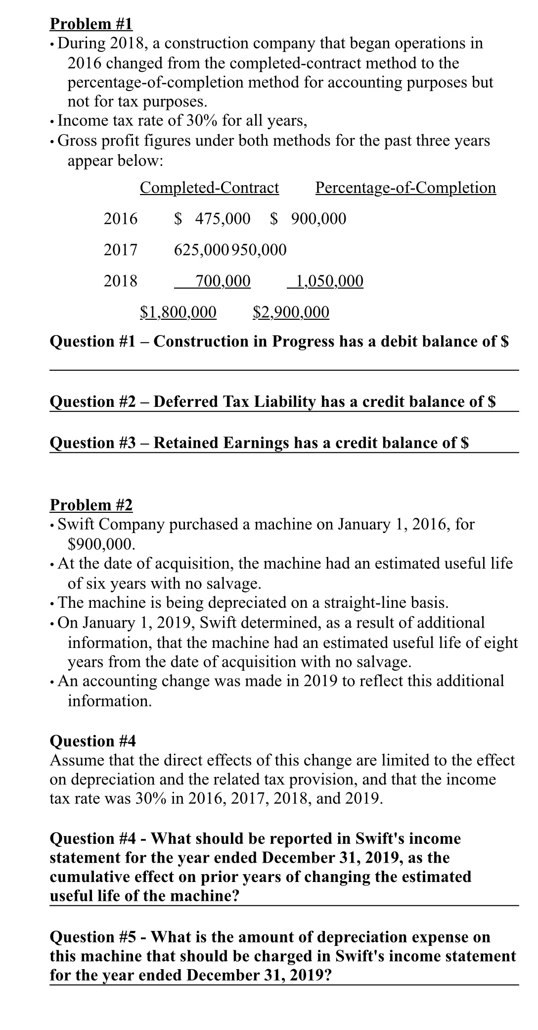 $ Question #2 - Deferred Tax Liability has a credit balance of