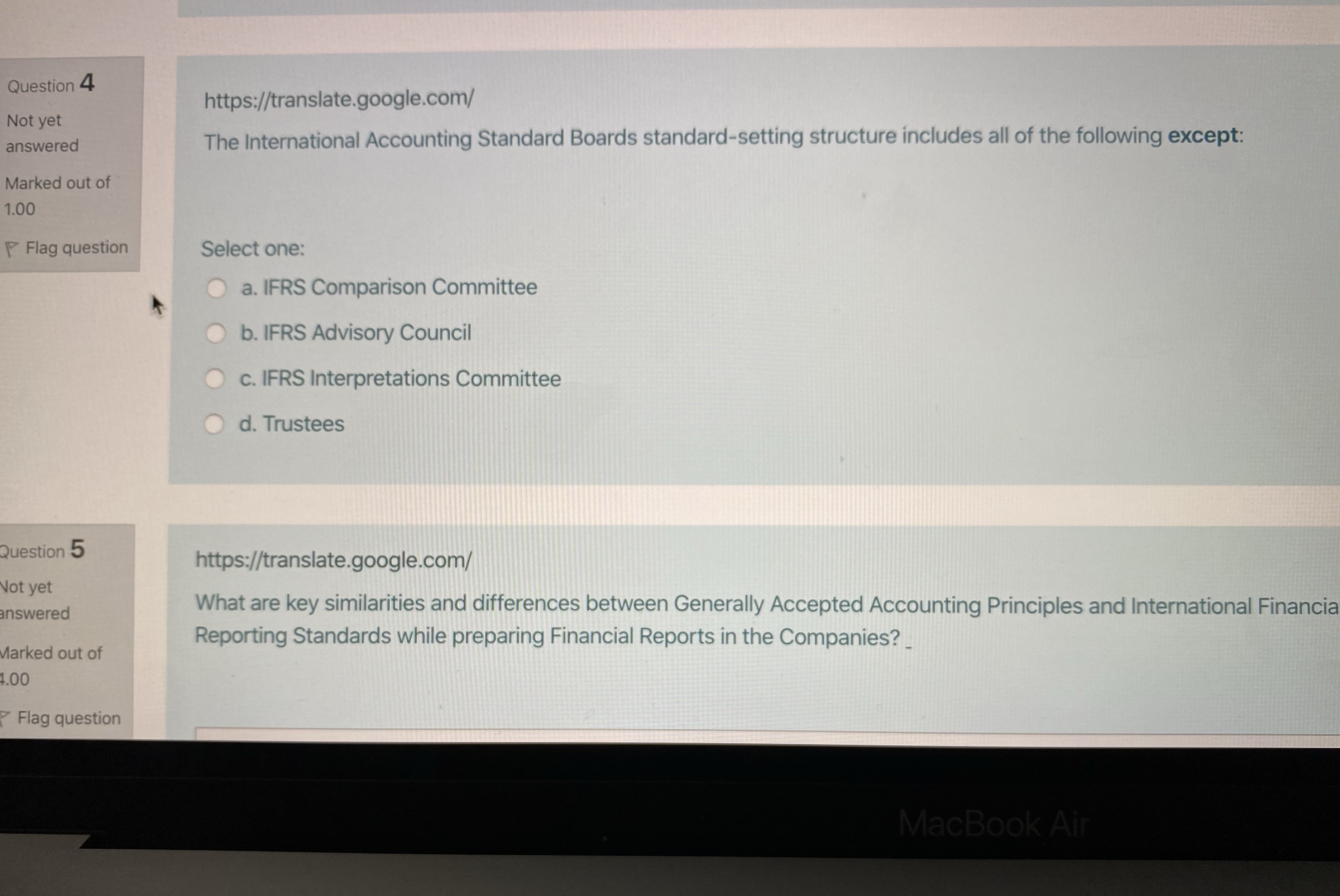 International Accounting Standard Boards standard-setting structure includes all of the following except: