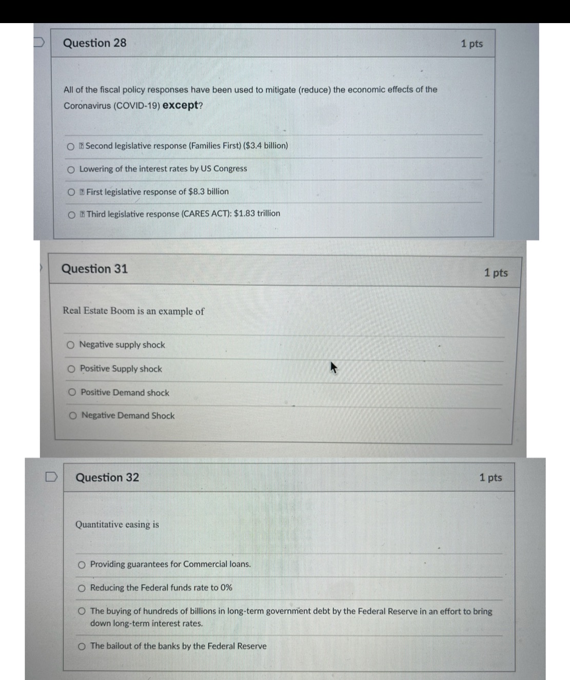  Please answer all 3 questions Question 28 1 pts All of