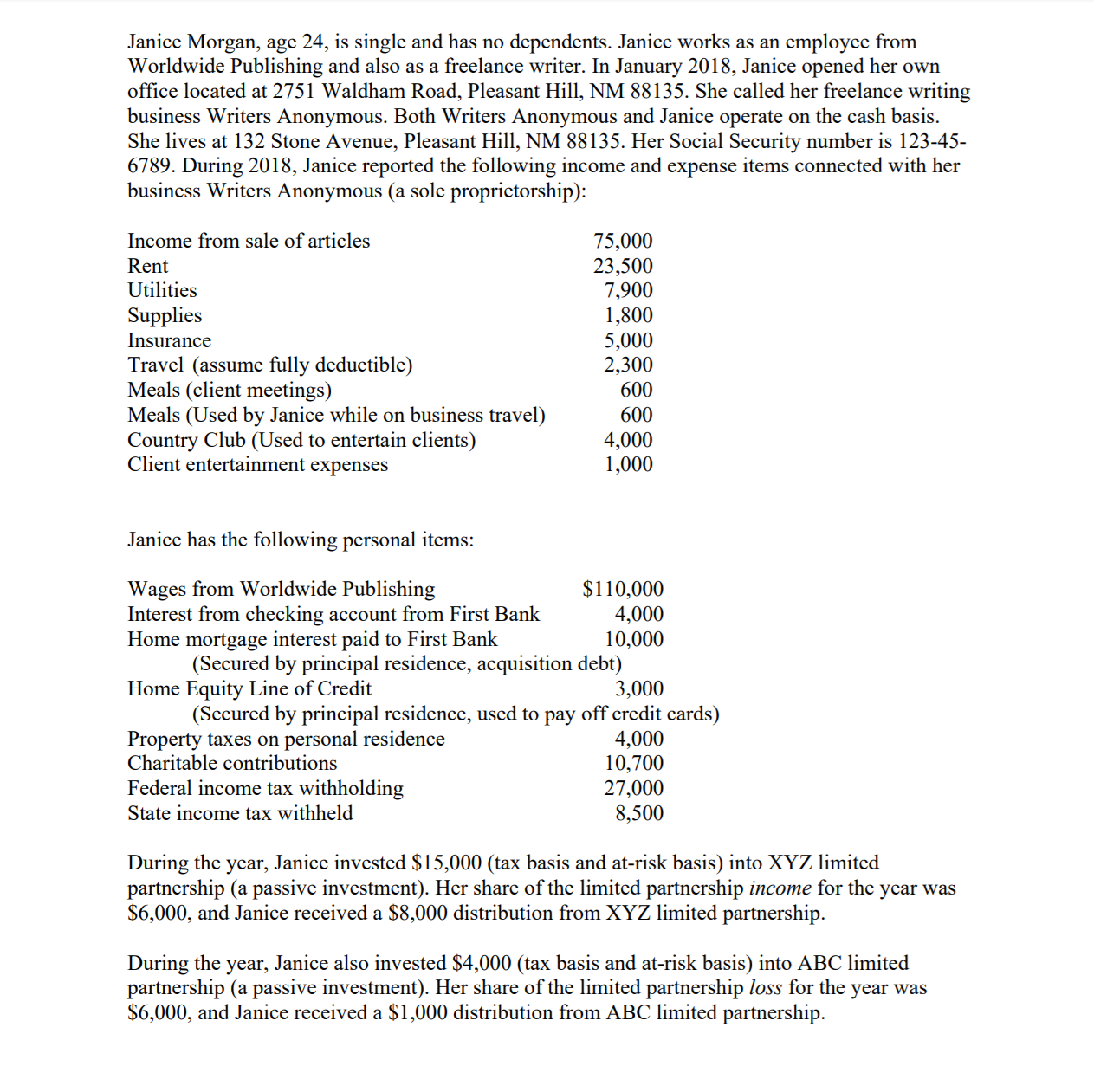 Hello, I need help with this tax project. Please see the