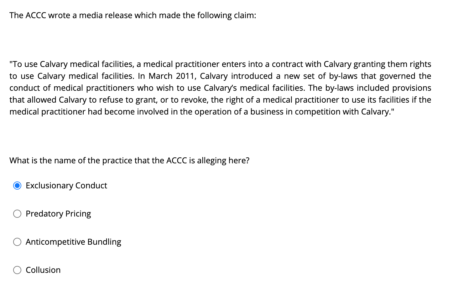 made the following claim: \"To use Calvary medical facilities, a medical practitioner