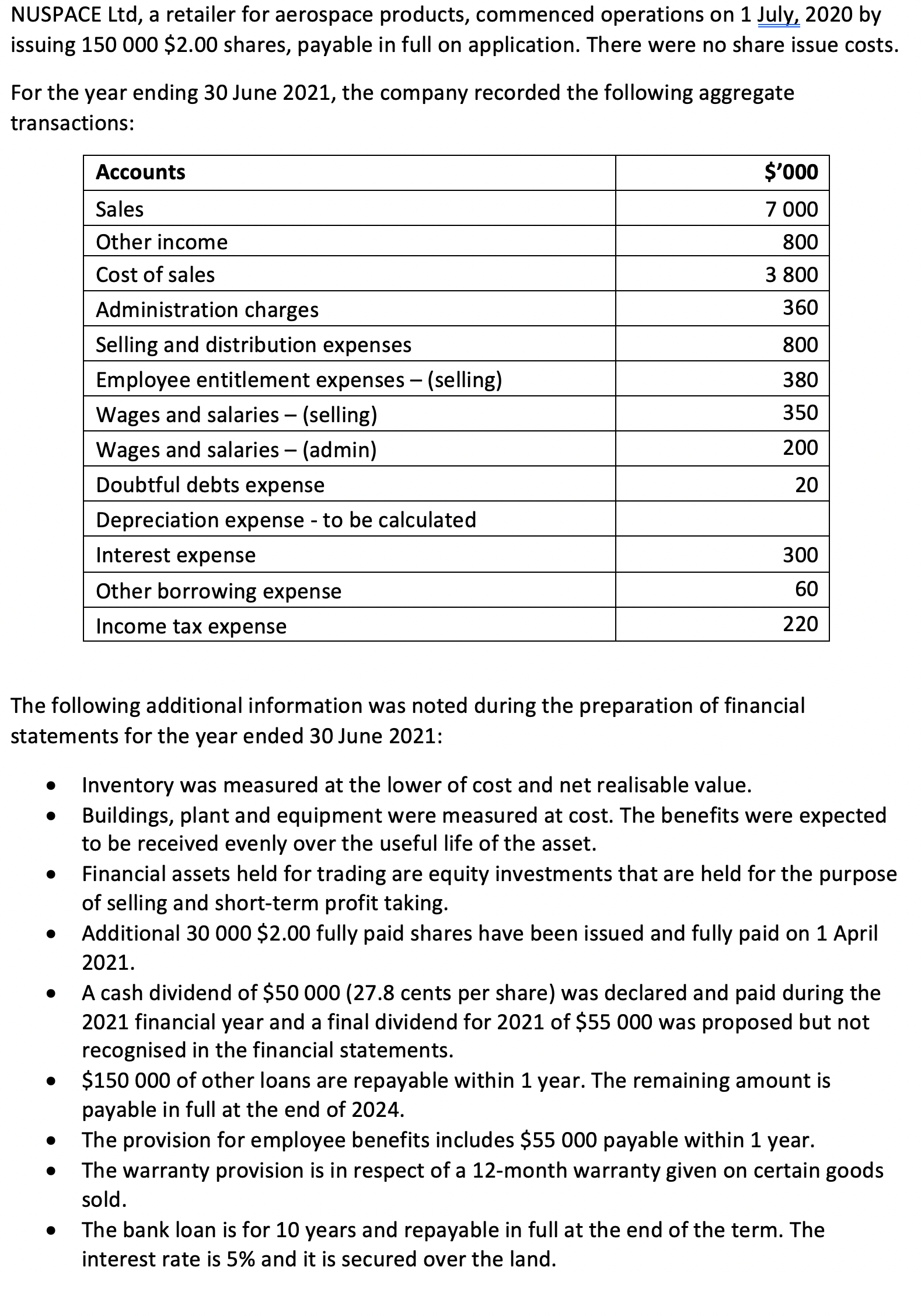  Could i get some help with these questions please NUSPACE Ltd,