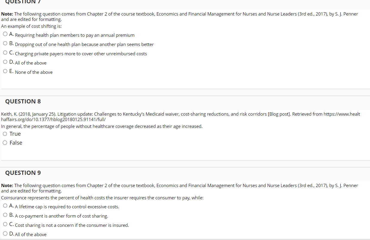 the course textbook, Economics and Financial Management for Nurses and Nurse Leaders