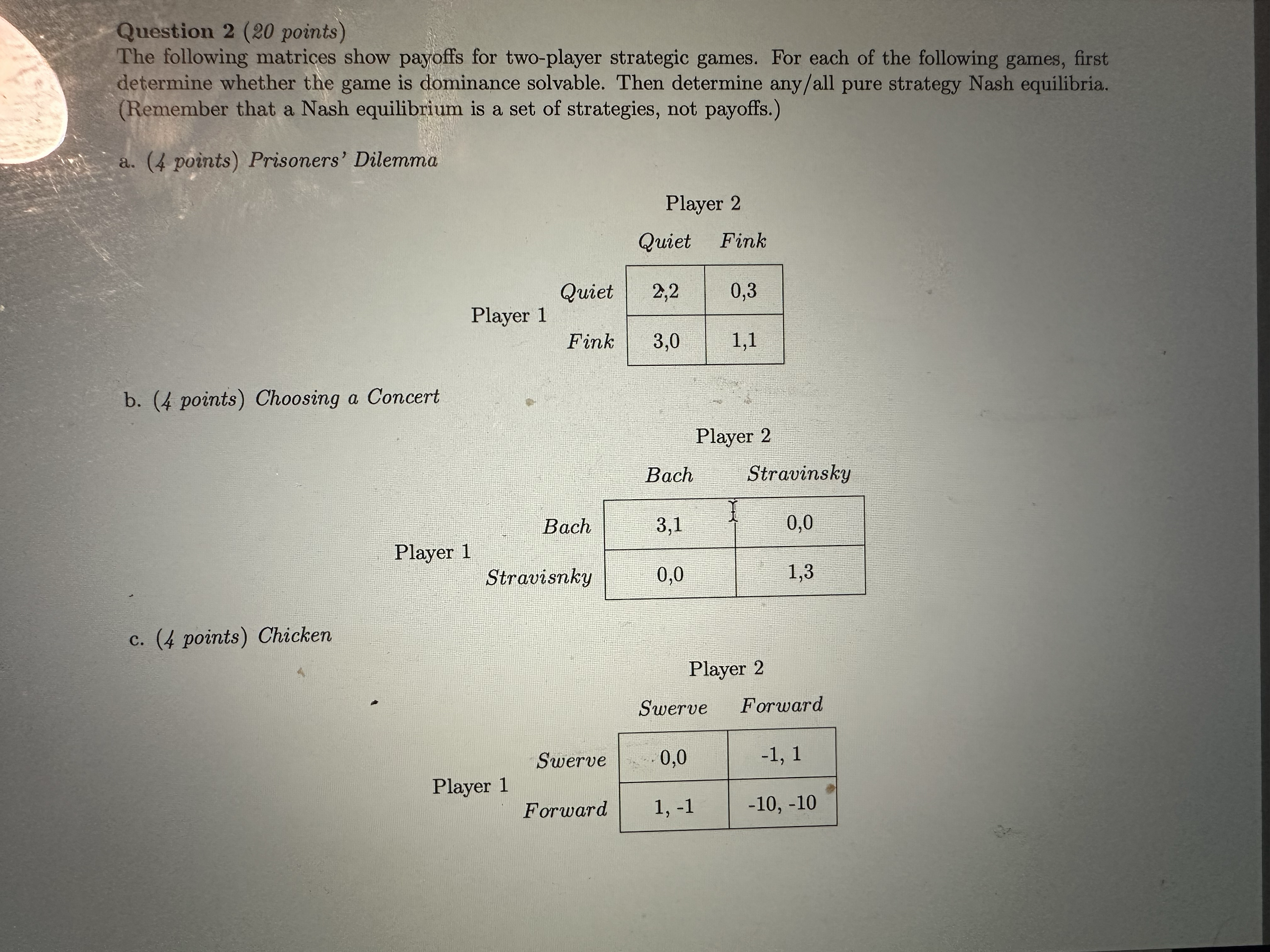 1,-1 Player 1 Paper 1,-1 0,0 -1,1 Scissors -1,1 1,-1 0,0 (4