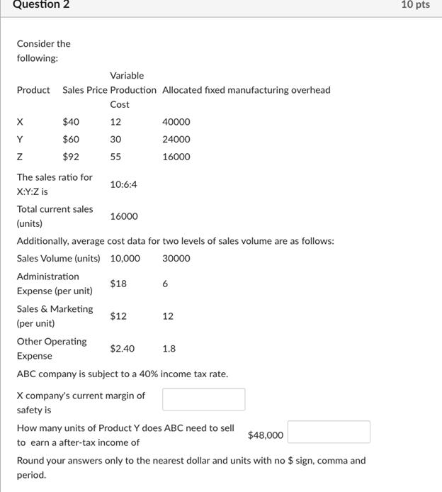 Price Production Allocated fixed manufacturing overhead Cost X $40 12 40000 $60