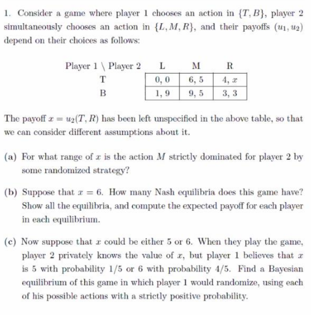  Please help with Qa 1. Consider a game where player 1