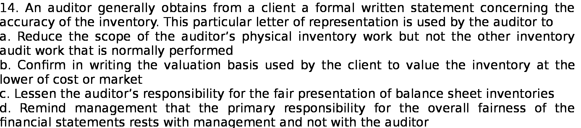 statement concerning the accuracy of the inventory. This particular letter of representation