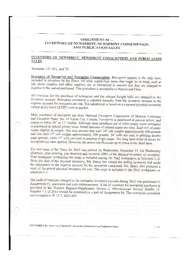 For this assignment, please complete Assignment #4, "Inventory of Newsprint, Newsprint