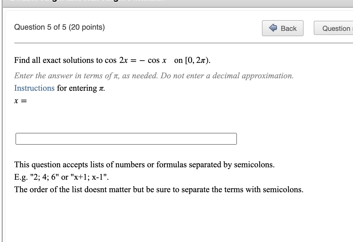 (2x) O - tan x O tan (2x)Double-Angle and Half-Angle Formulas Question