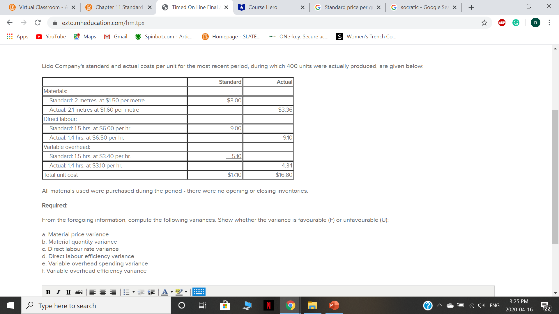 - A X B Chapter 11 Standard X Timed On Line Final