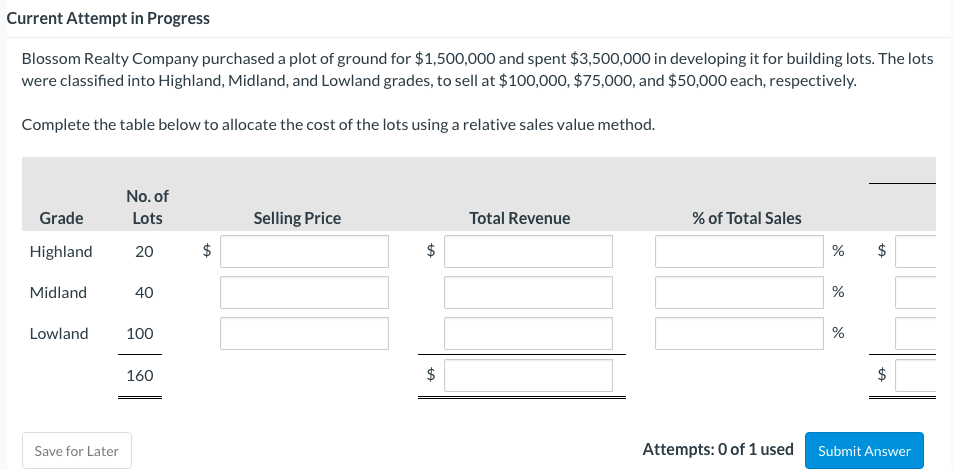 at $100,000, $75,000, and $50,000 each, respectively. Complete the table below to
