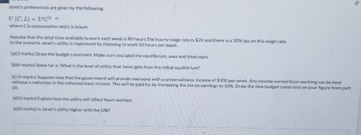 by the following: U (C,L) = L-CQ .) where Cis consumption and