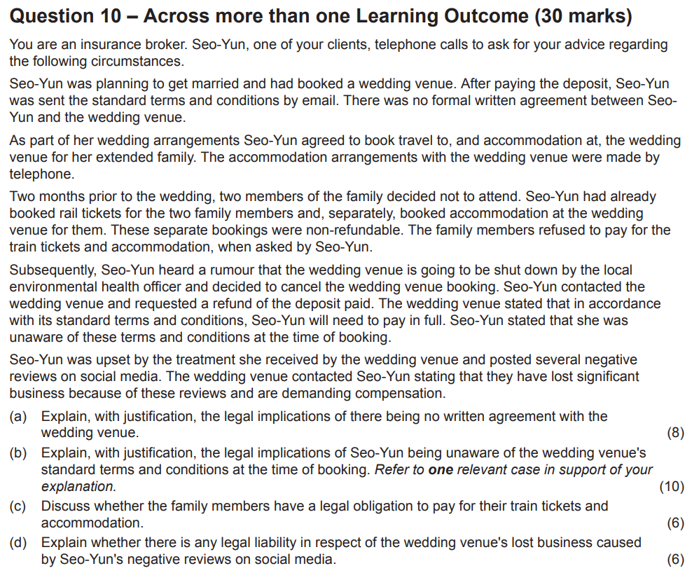 Question 10 Across more than one Learning Outcome (30 marks) You