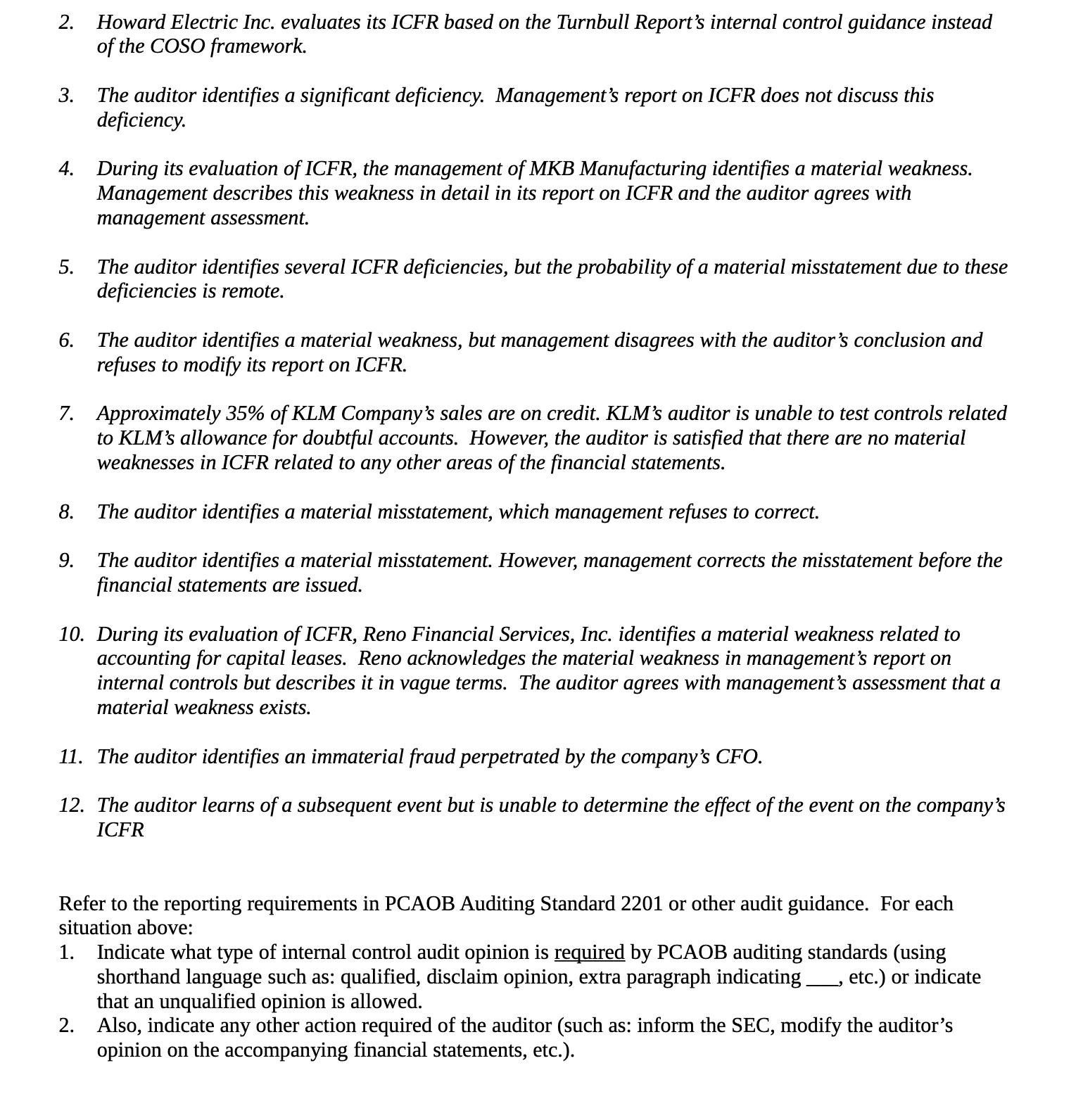 Report's internal control guidance instead of the COSO framework. 3. The auditor