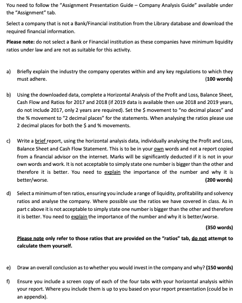 Analysis Guide" available under the "Assignment" tab. Select a company that is