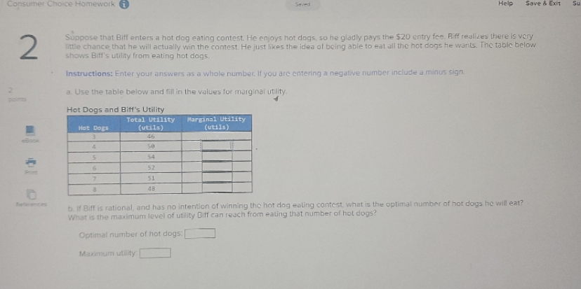 Consumer Choice Homework (i Saved Help Save & Exit Su 2