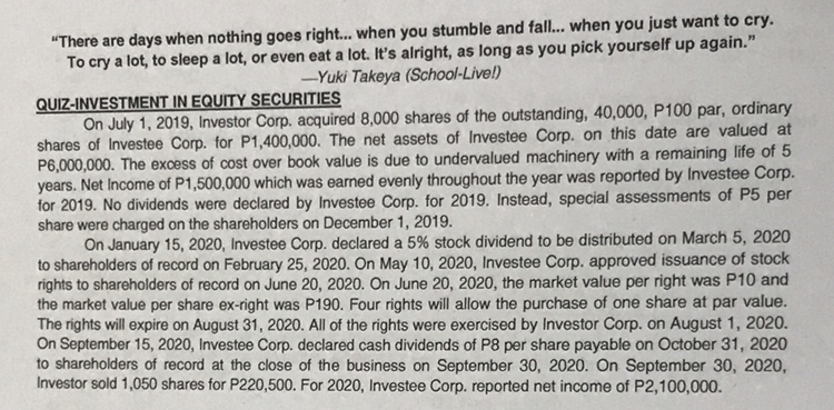 below. Assume the share rights are not accounted for separately and that