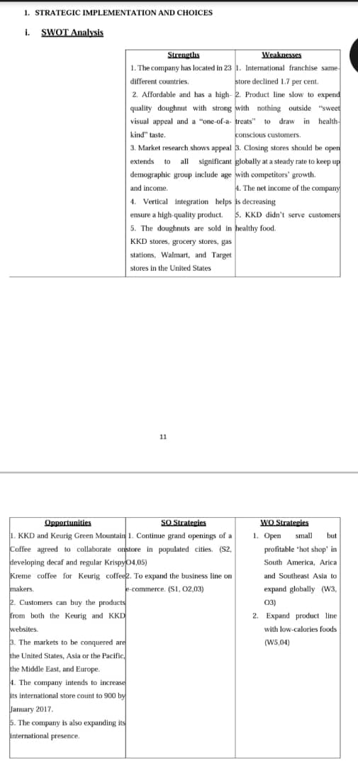 picture above of the swot analysis reference for the case Krispy Kreme