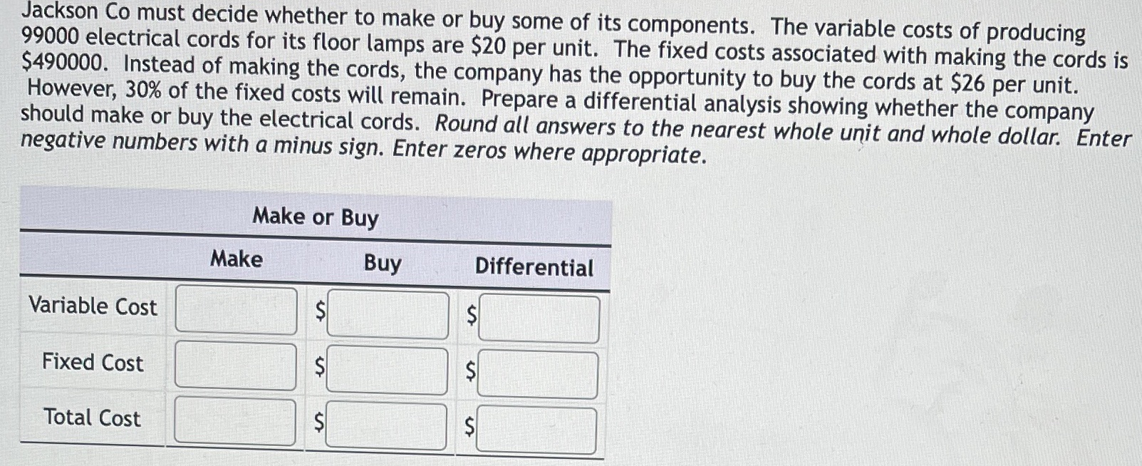 its components. The variable costs of producing 99000 electrical cords for its