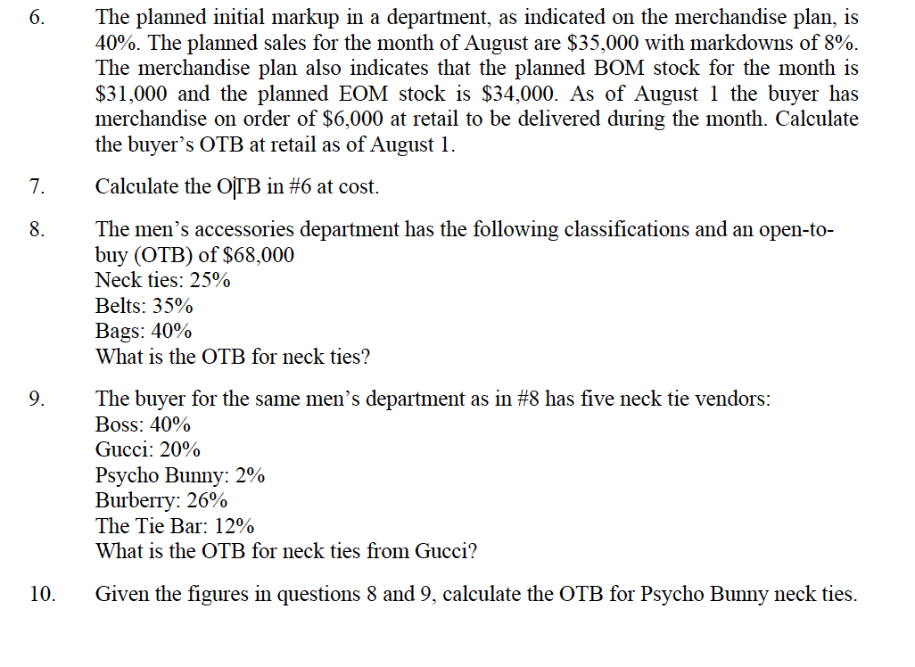 assignment I had trouble understanding the concept. 10. The planned initial markup