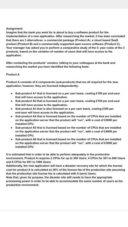 been concluded that there are 3 alternatives: a commercial package [Product A],