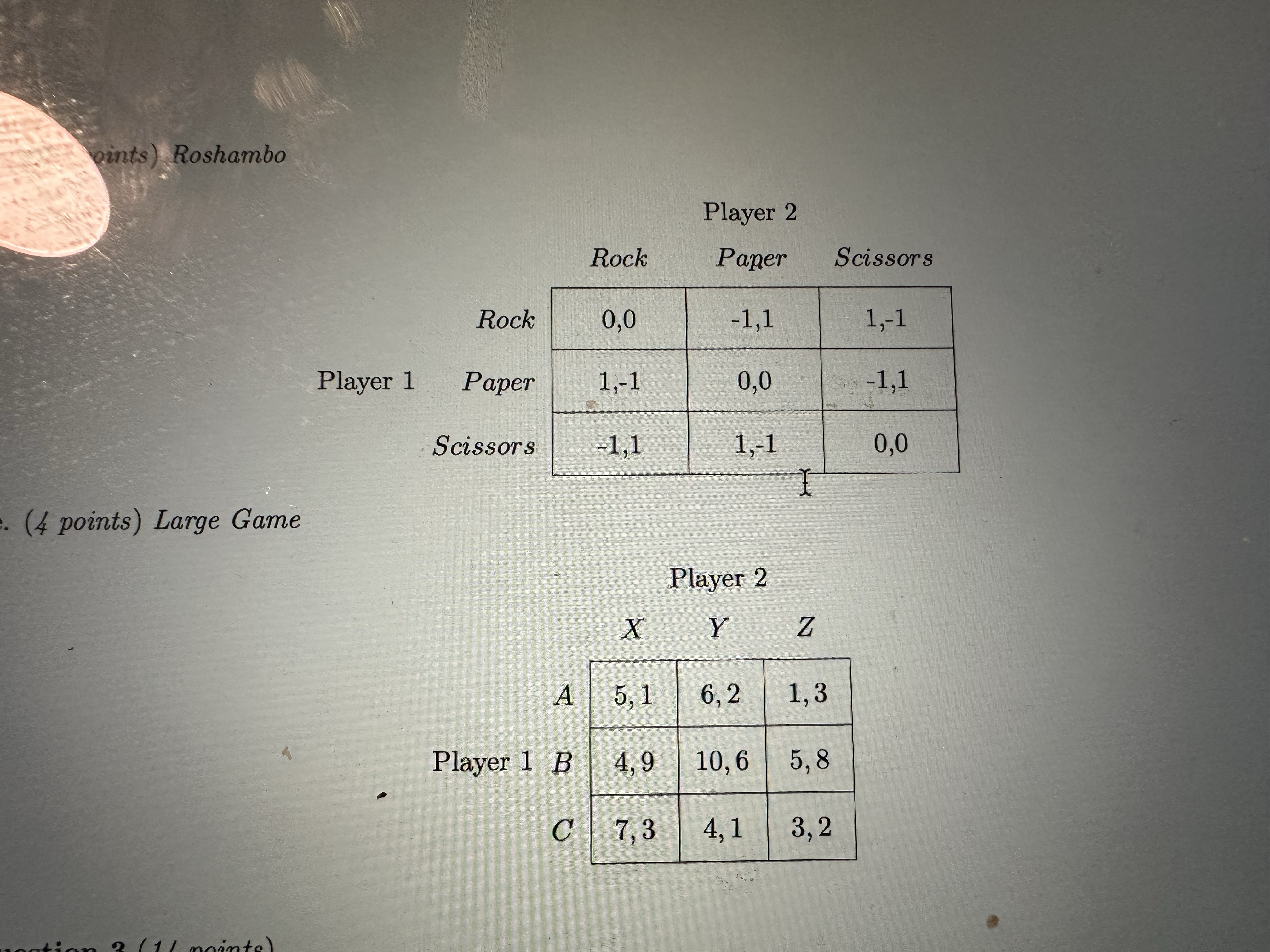 pints ) Roshambo Player 2 Rock Paper Scissors Rock 0,0 -1,1