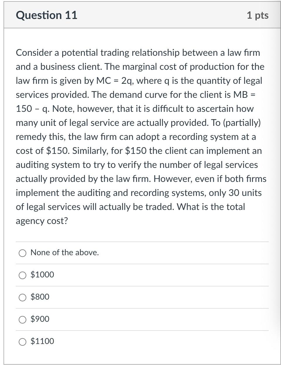 law rm and a business client. The marginal cost of production for