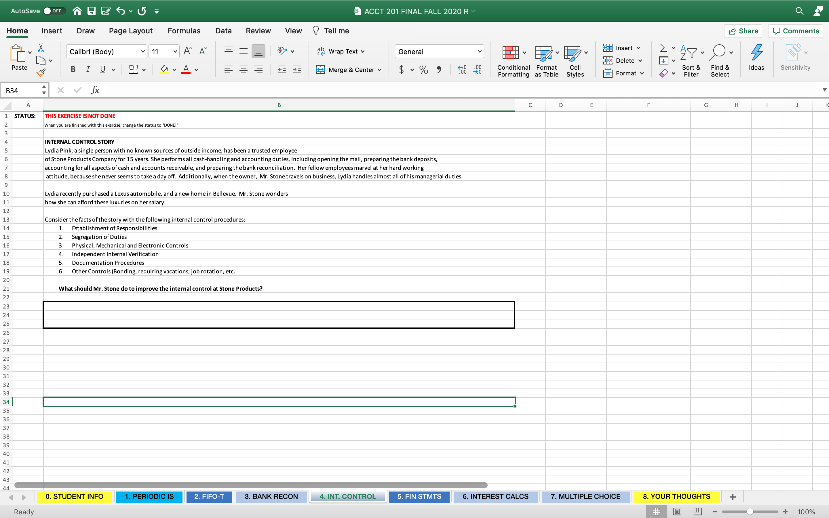 I don't get this problem AutoSave OFF ACCT 201 FINAL FALL