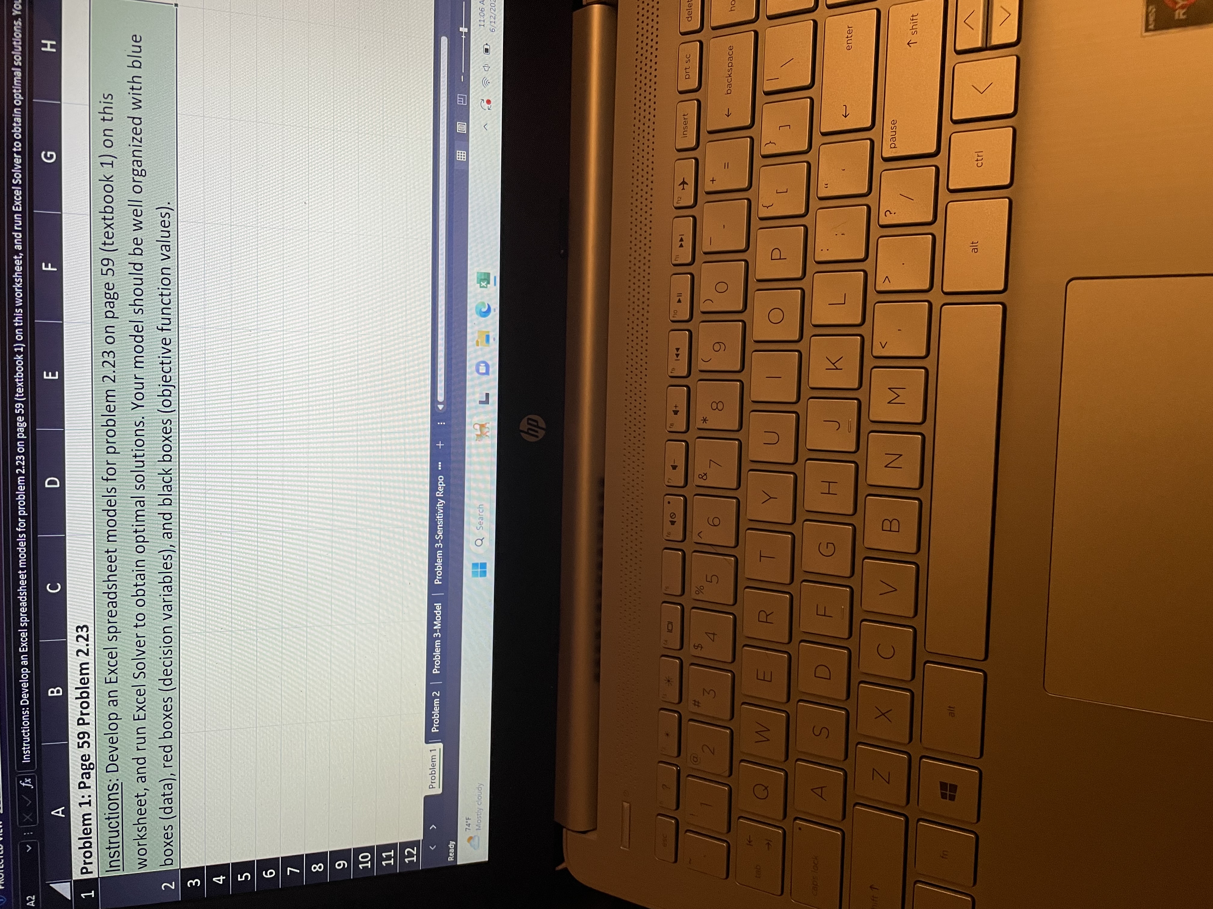  vi X v fx Instructions: Develop an Excel spreadsheet models for
