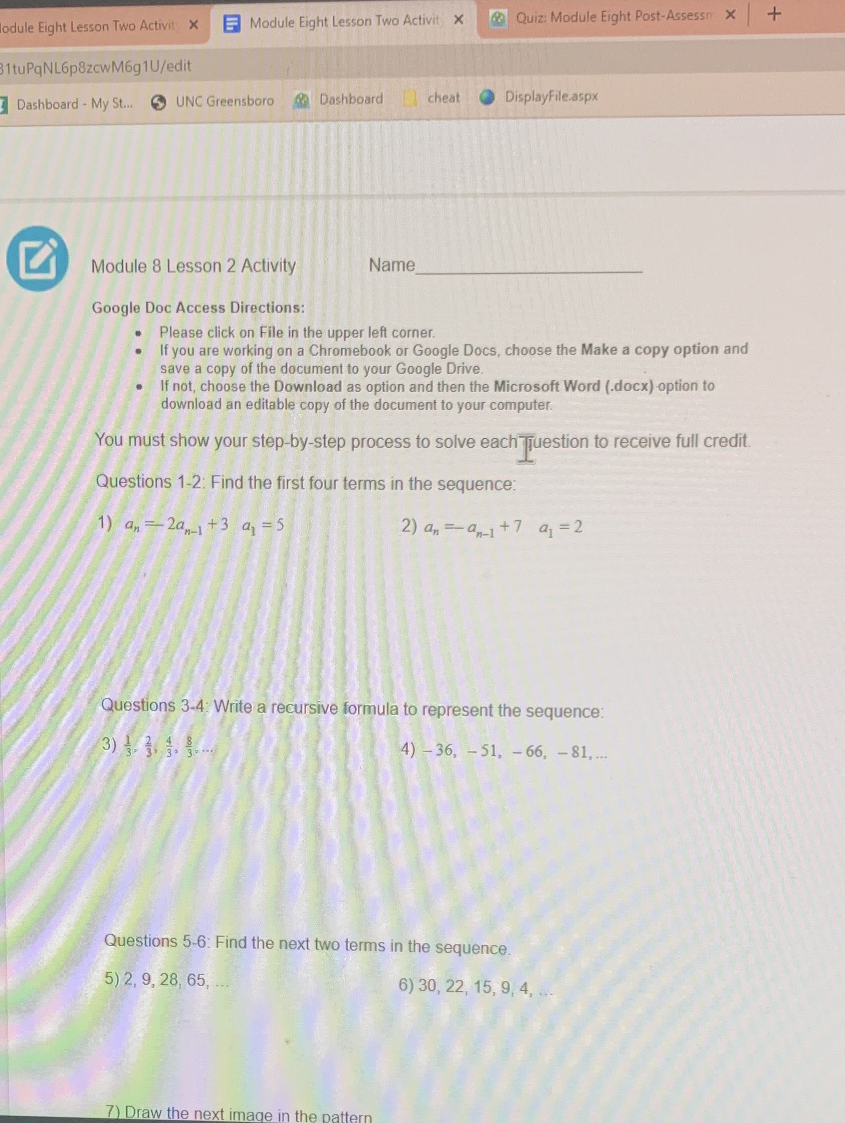  odule Eight Lesson Two Activit x Module Eight Lesson Two Activit