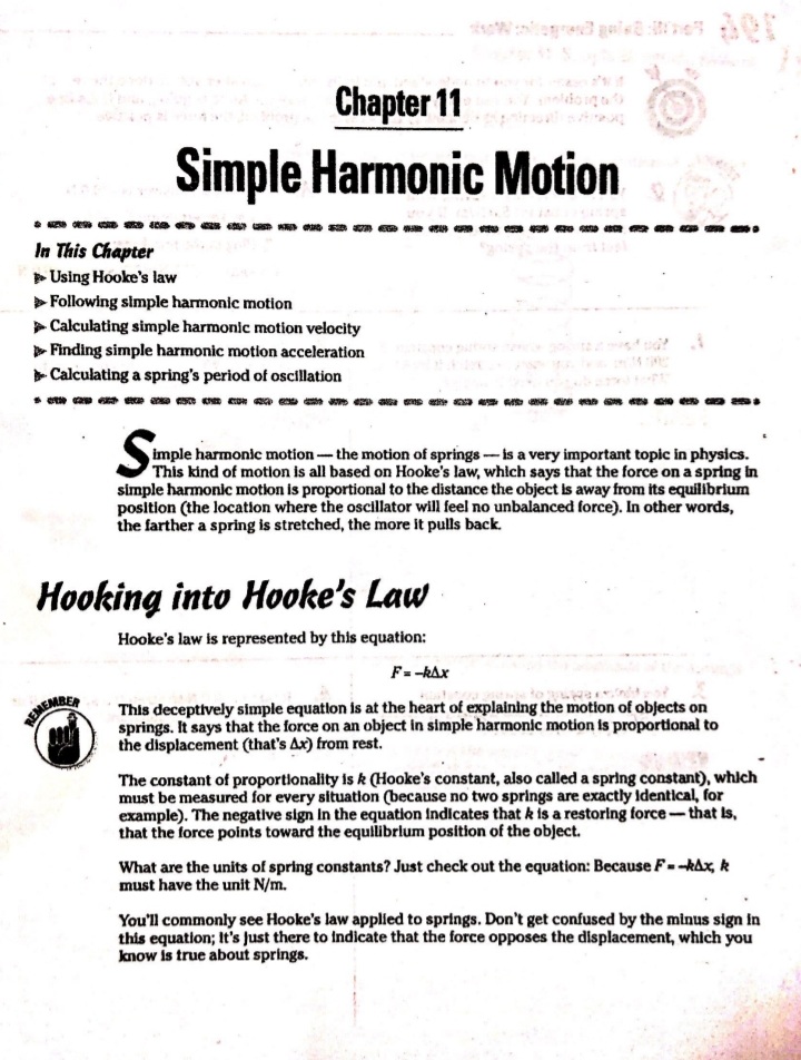  Chapter 11 Simple Harmonic Motion In This Chapter Using Hooke's law