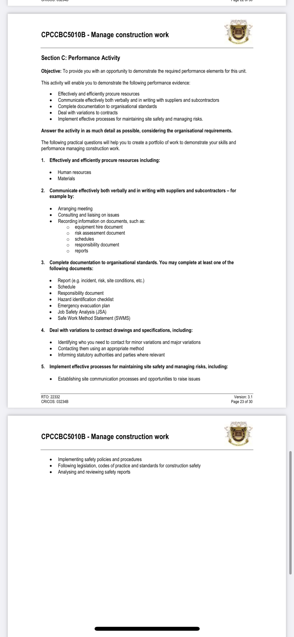 is to be completed in the classroom i workshop f simulation setting