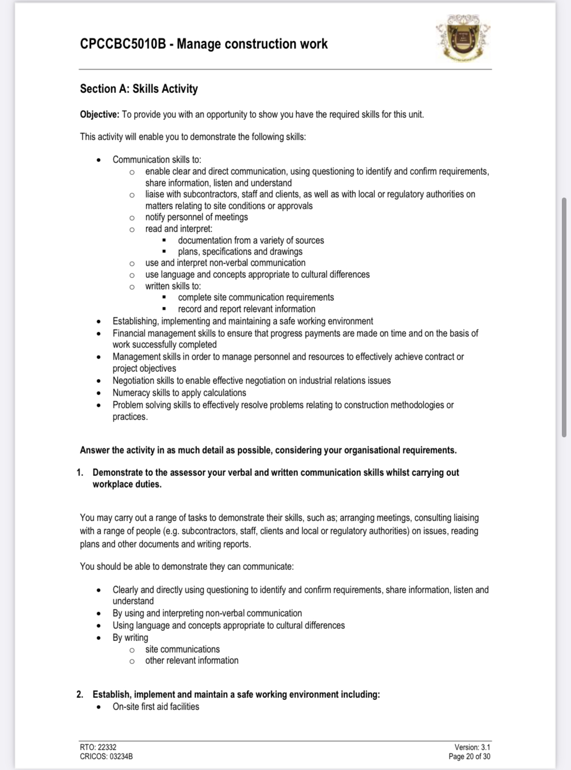 the work within the scheduled period for unit in accordance wih instructions