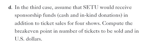 funds (cash and in-kind donations) in addition to ticket sales for four