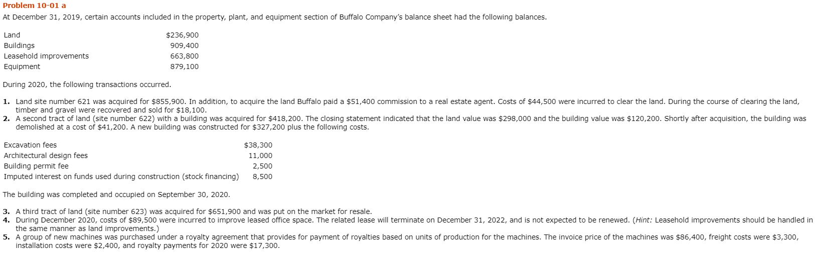 following balances. Land Buildings Leasehold improvements Equipment $236,900 909,400 663,800 879,100 During
