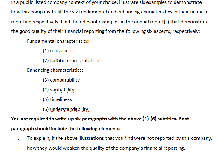 Ina public listed company context of your choice, illustrate six examples to