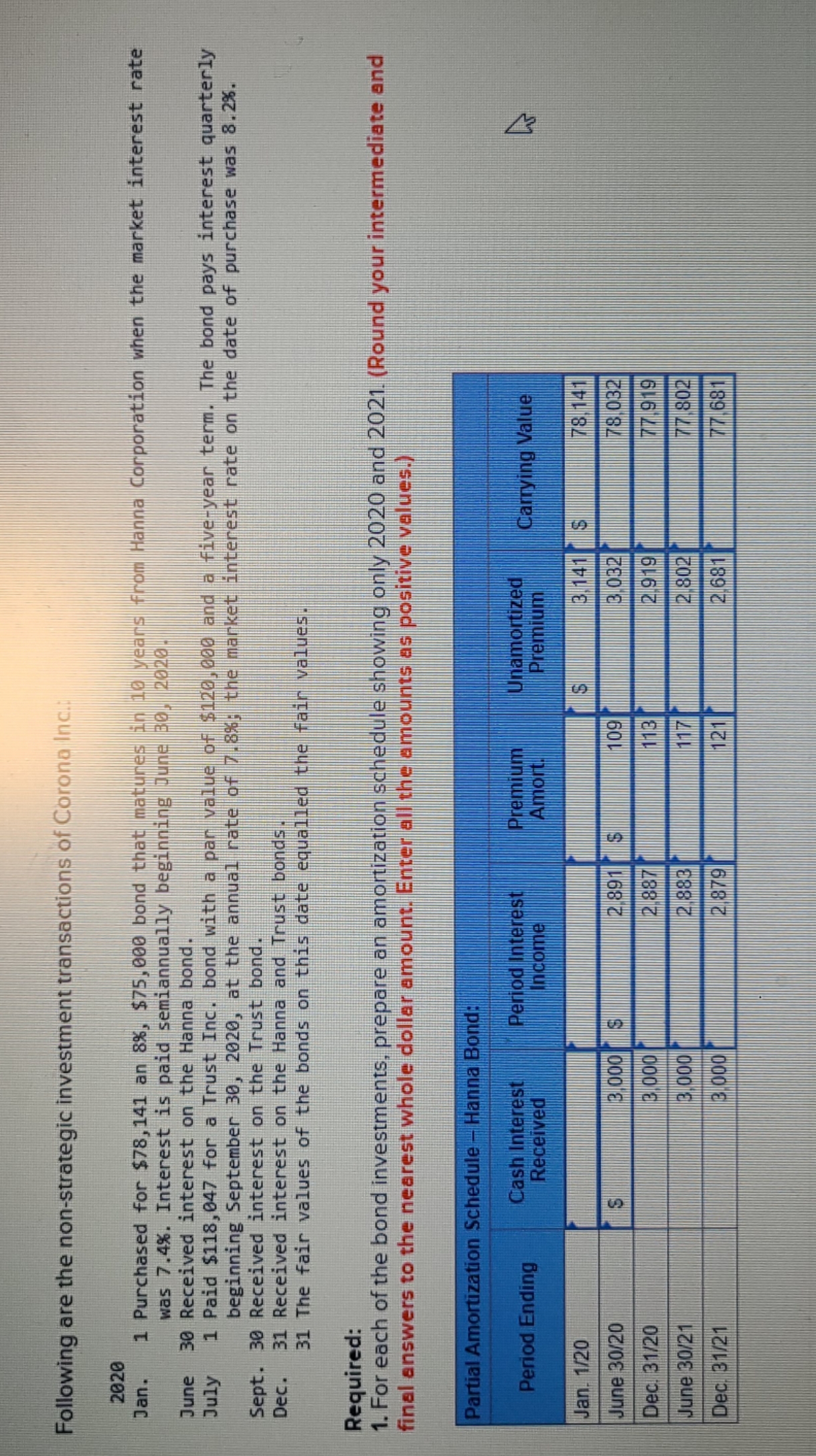 1 2020 Following are the non-strategic investment transactions of Corona Inc. 2020