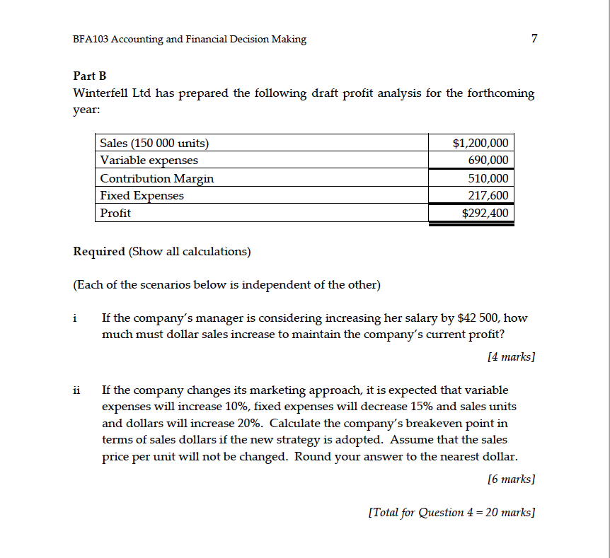 the past exam and I can't find the solution BFA103 Accounting and