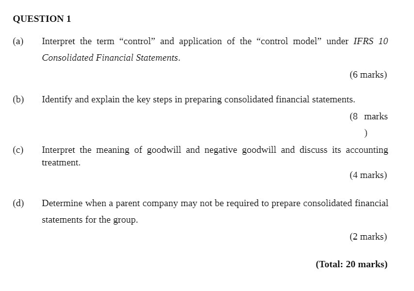  QUESTION 1 (a) Interpret the term "control" and application of the