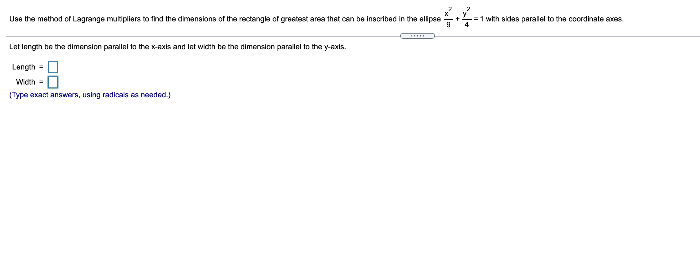 the dimensions of the rectangle of greatest area that can be inscribed