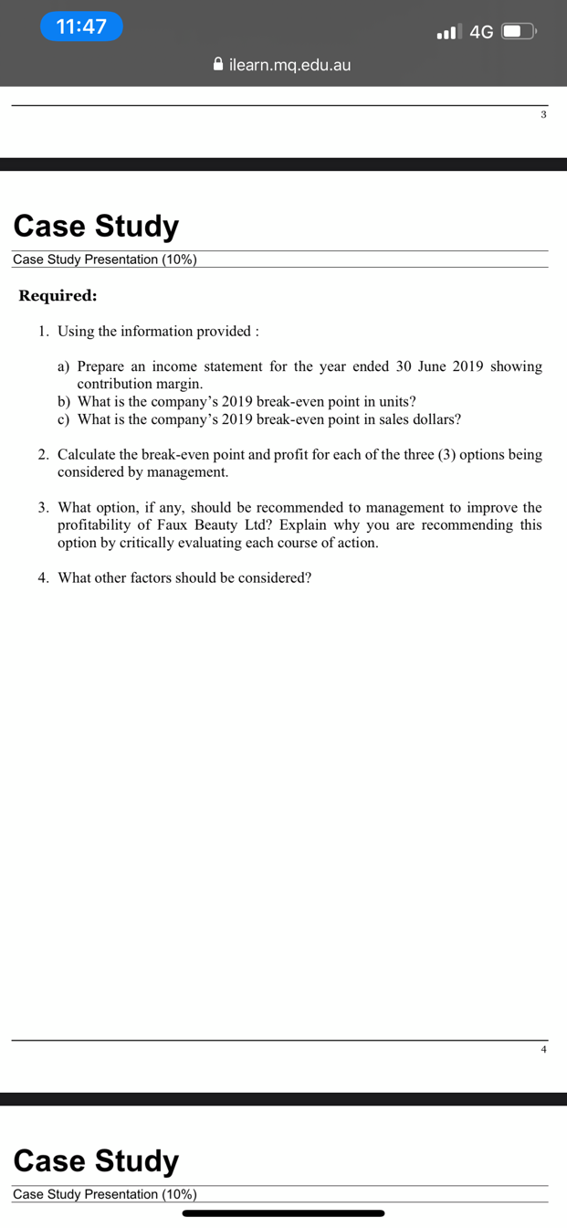 Breakeven analysis for Faux Beauty Ltd, a luxury cosmetics manufacturer Faux Beauty