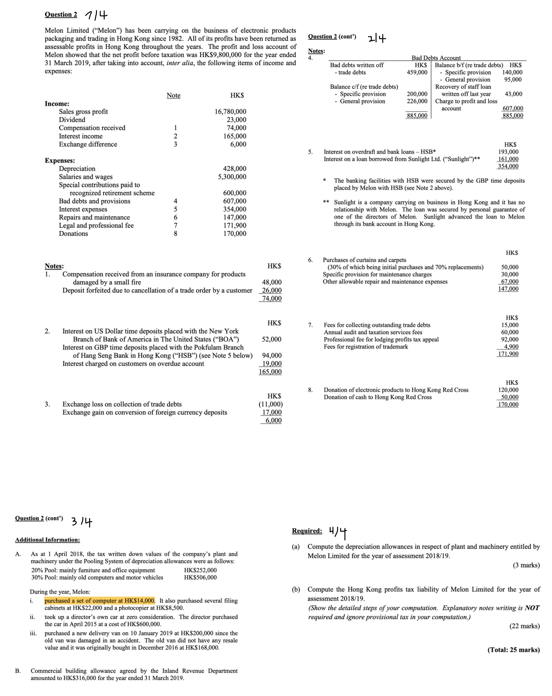  Question 2 7 / 4 Melon Limited ("Melon") has been carrying