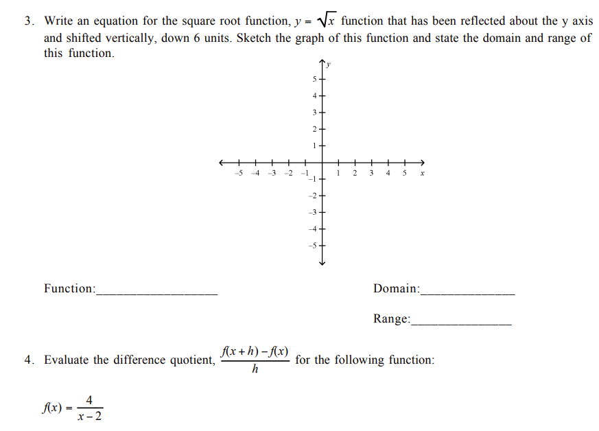 Vx function that has been reflected about the y axis and shifted