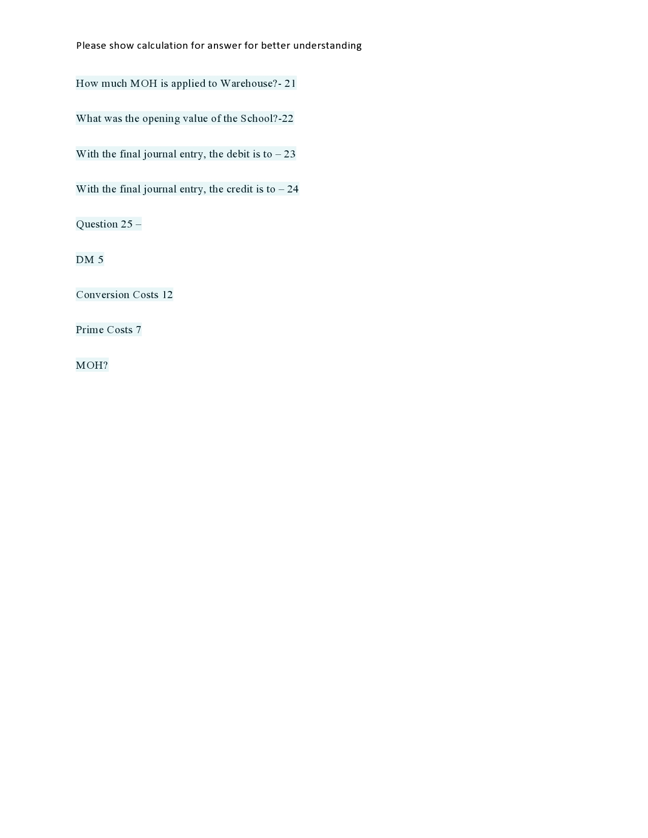 product 900 Factory utilities 700 Factory repairs 600 Office window upgrades 500