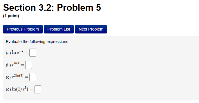 In (3 sin (@) ) =Section 2.7: Problem 8 (1 point) Previous