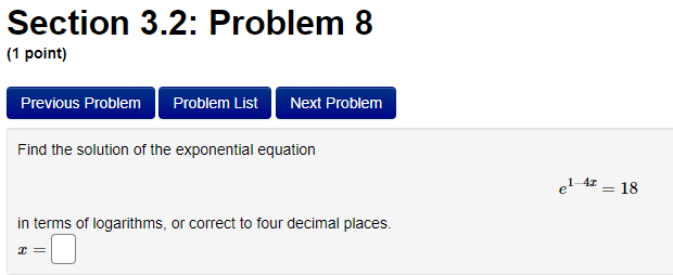 h.Section 2.8: Problem 1 (1 point) Previous Problem Problem List Next Problem