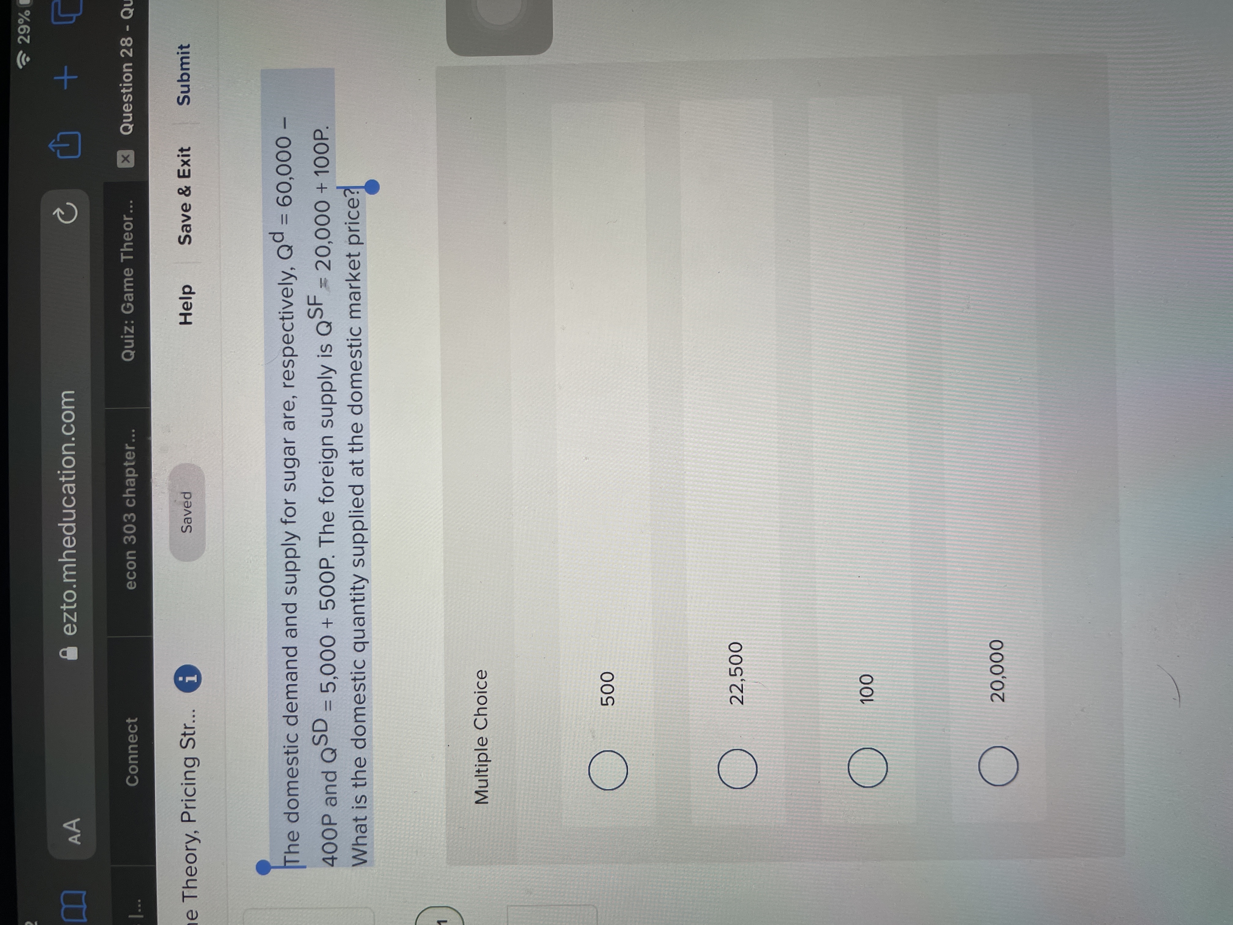 Theor... x Question 28 - Q e Theory, Pricing Str... i Saved
